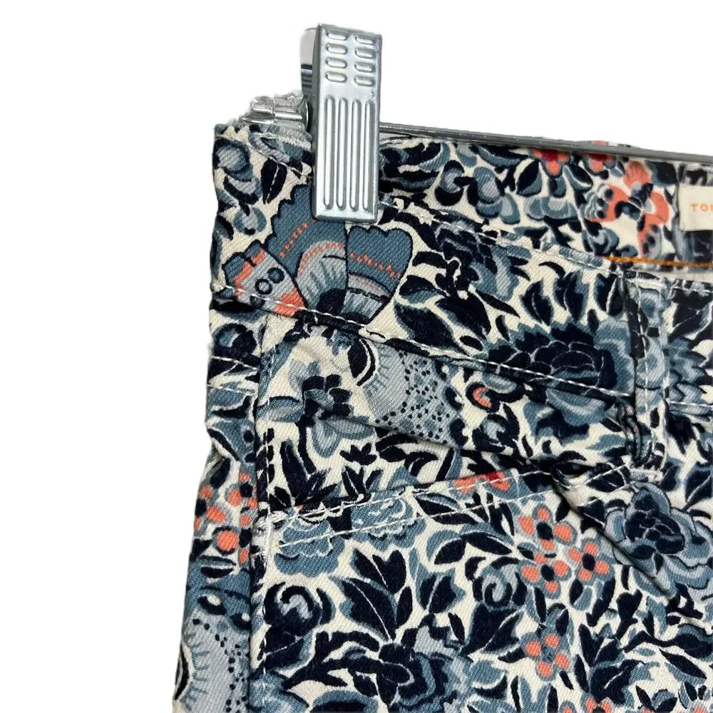 Tory Burch Womens‎ Sz 26 Emmy Blue Pink Floral Cropped Ankle Pants Cotton